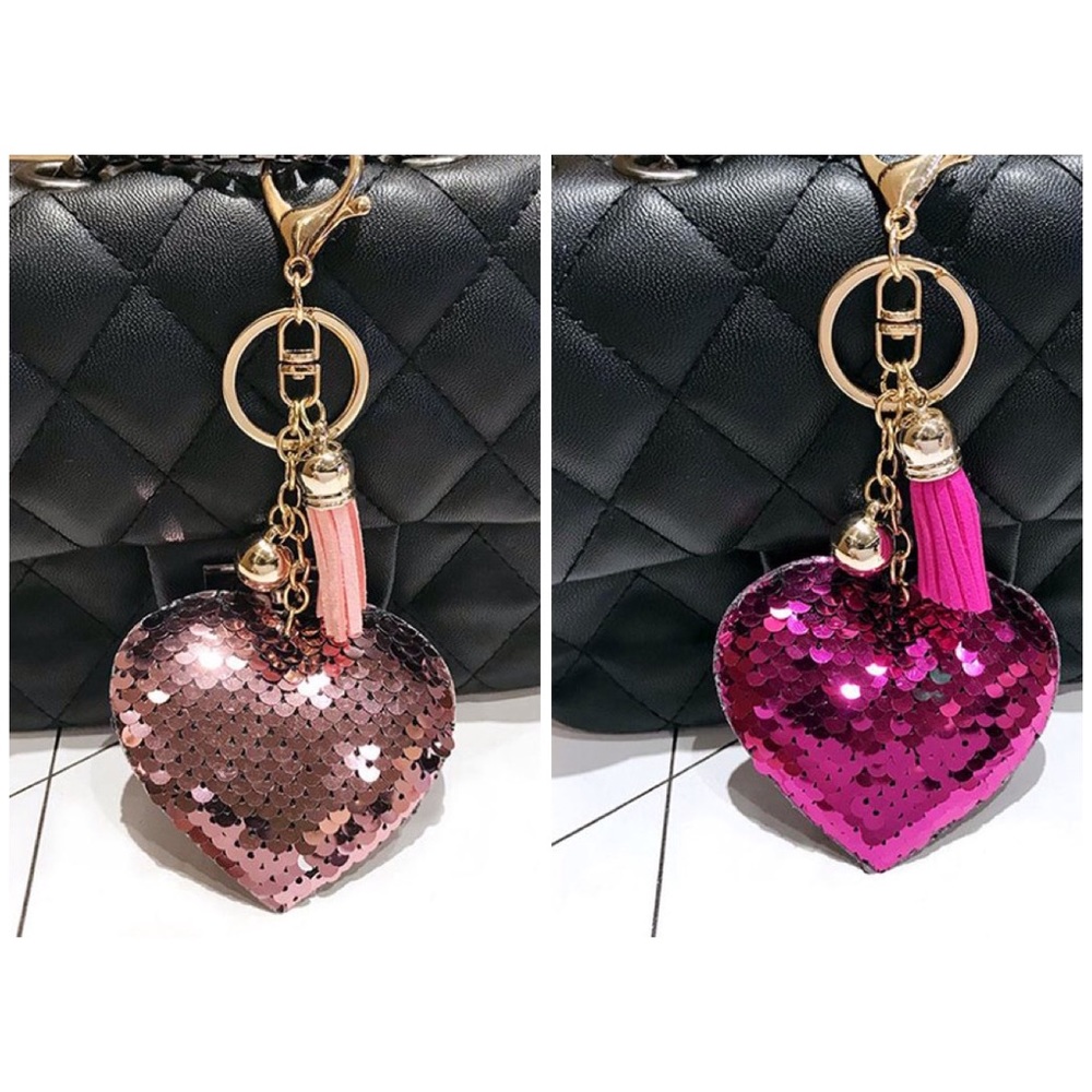 Keychain Heart Sequin with Tassle - Picture 1 of 3